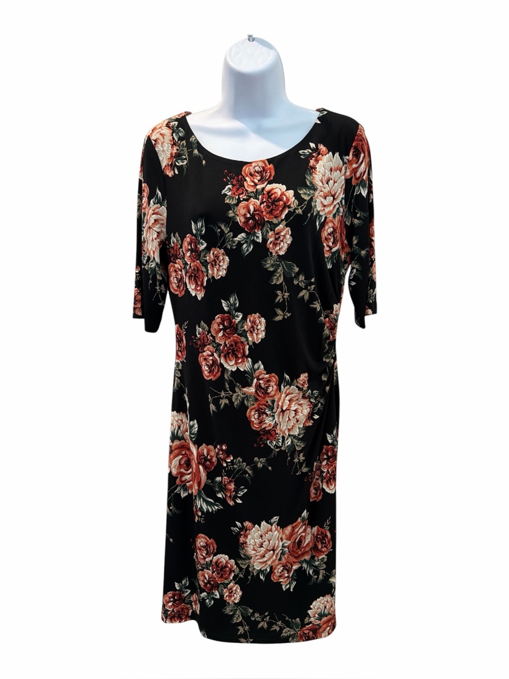 CONNECTED APPAREL Black Floral Print Dress size 10